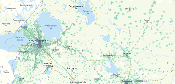 Зона покрытия МТС на карте Раменское 