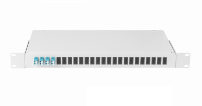 Оптический кросс 19", 1U, укомплектованный на 8 портов LC/UPC (4 двойных LC/UPC адаптера) 